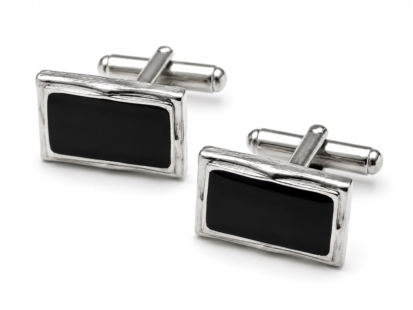 Silver and black rectangular cufflinks — Mario Barutti
