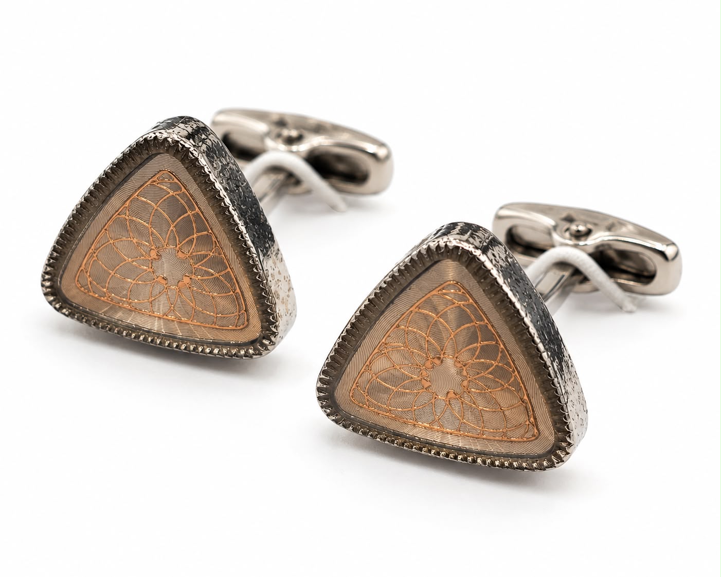 Silver and rose gold triangular cufflinks