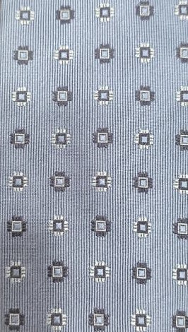 Steel blue men's tie with navy square medallions — Mario Barutti Dubai