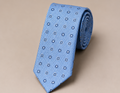 Steel blue men's tie with navy square medallions — Mario Barutti Dubai