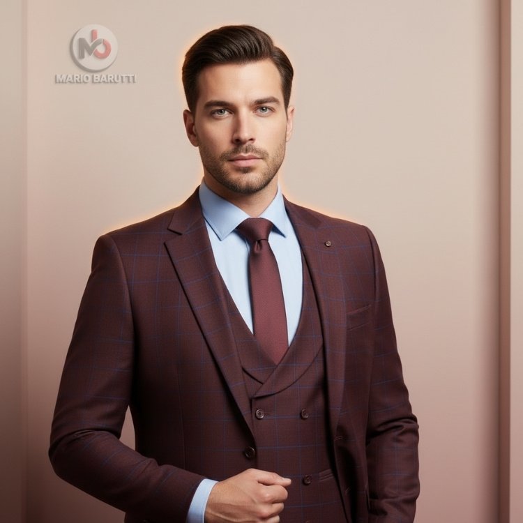Maroon With Blue Checks 3-Piece Suit