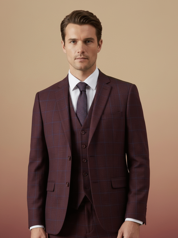 Maroon With Blue Checks 3-Piece Suit