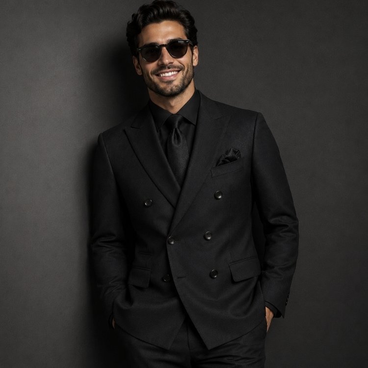 Mario Barutti Black Double-Breasted 2 Piece Suit